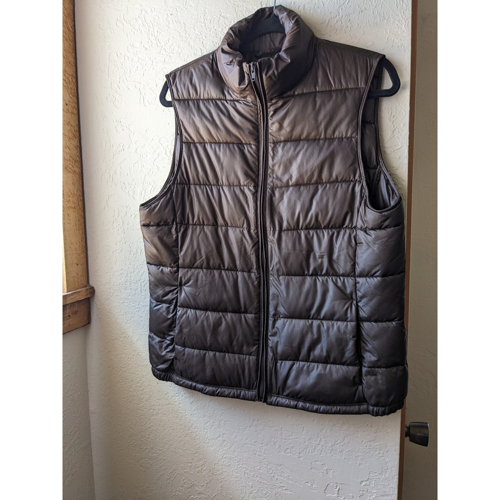 Banana Republic Womens Puffer Vest Chocolate Brown Full Zip Quilted Mock Neck L